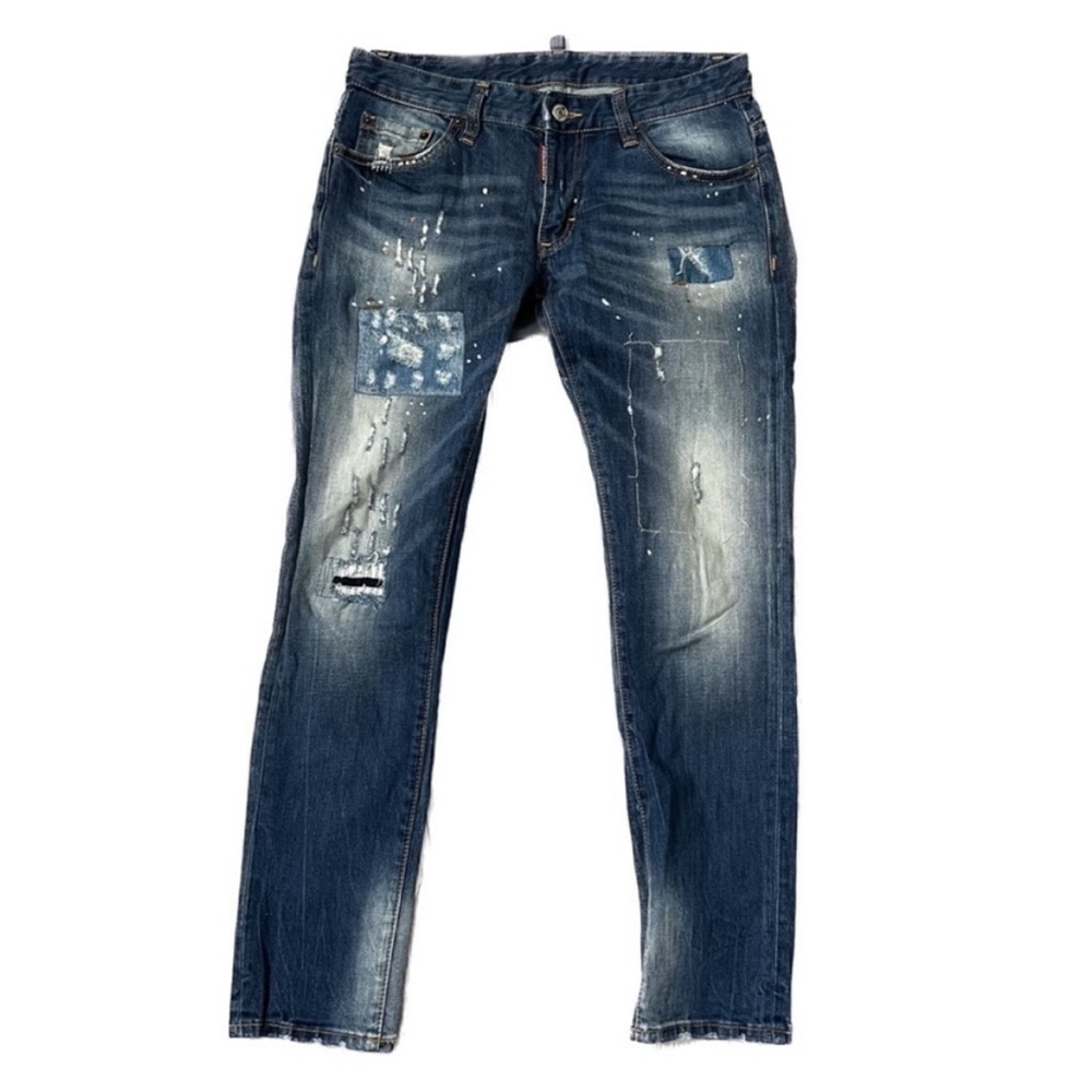 DSQUARED2 Distressed Skinny Skater Patchwork Jeans Blue Size 29 - Picture 3 of 16